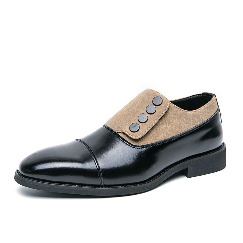 Low Top Pointed Round Toe Button Leather Shoes Men Slip-on
