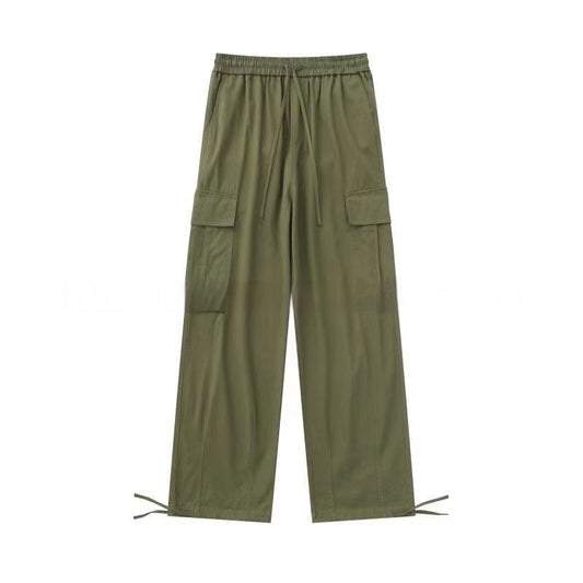 Loose Fitting Casual Straight Leg Cargo Pants With Multiple Pockets And A Drawstring Waist