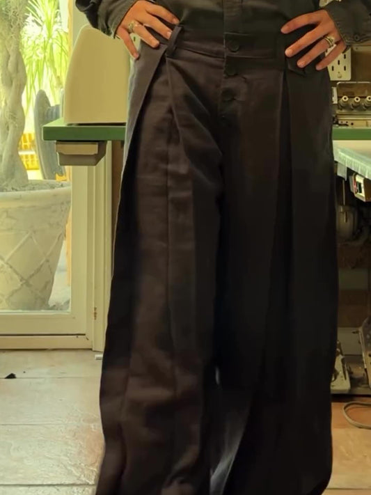 Casual Single-breasted Linen Wide-leg Pants