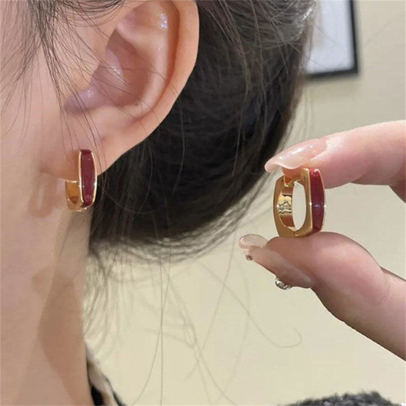 Double-sided Oil Dripping White Ear Clip Simple Exquisite Geometric Square Earrings