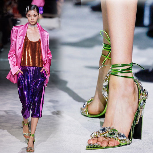 European And American Super High Heel Pointed Toe Rhinestone Fashion Banquet Catwalk