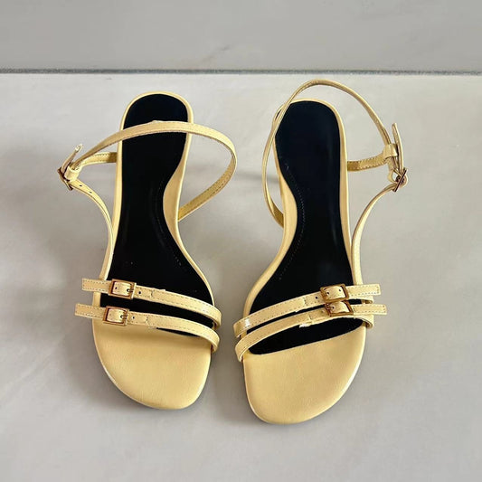 Summer New Women's Shoes Yellow Word Fashion Buckle High Heels