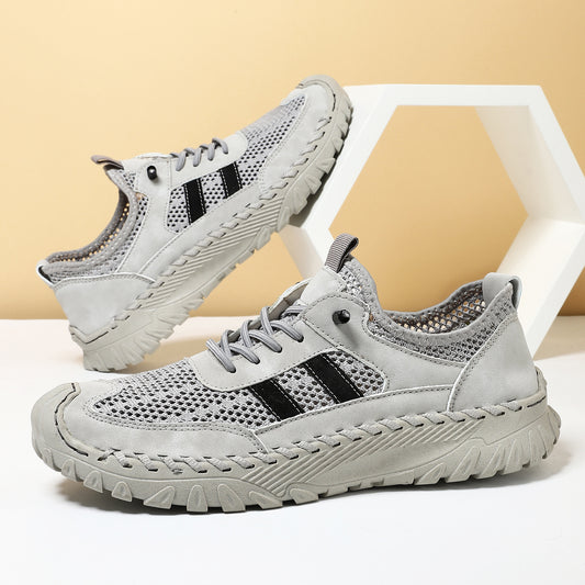 Zapatos de moda coreana para hombre, de malla de piel de vaca cosida, de talla grande