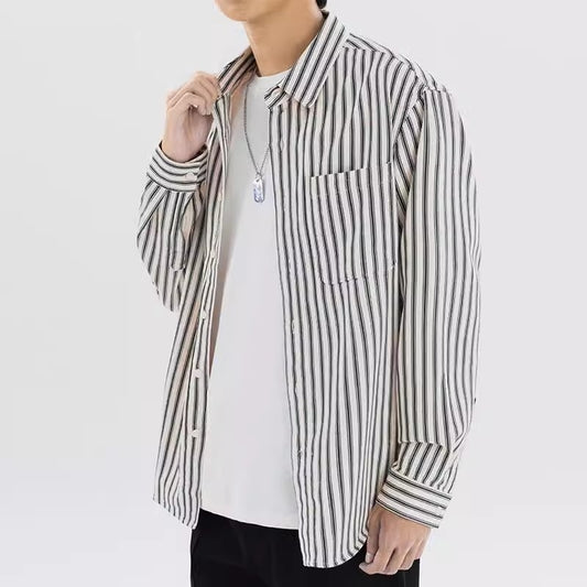 Loose Trendy All-match Retro Casual Striped Shirt