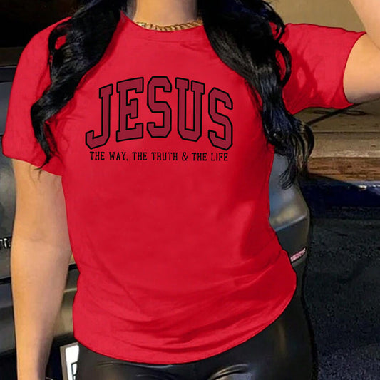 Women's JESUS Printed Loose Round Neck Short Sleeve T-shirt