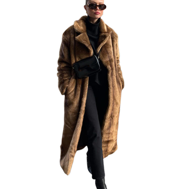 Winter Warm Brown Lapel Long Coat