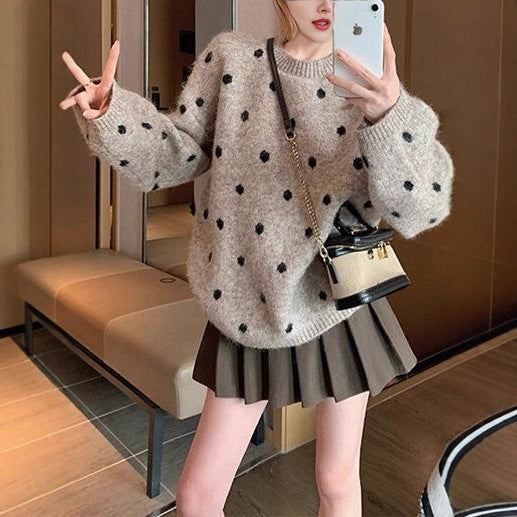 Solid Color Polka Dot Pullover Women's Sweater