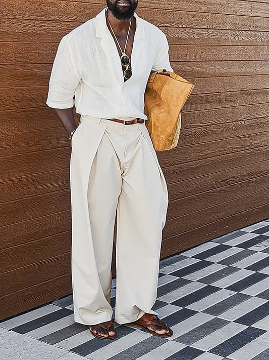 Men's Casual Pleated Wide-leg Pants