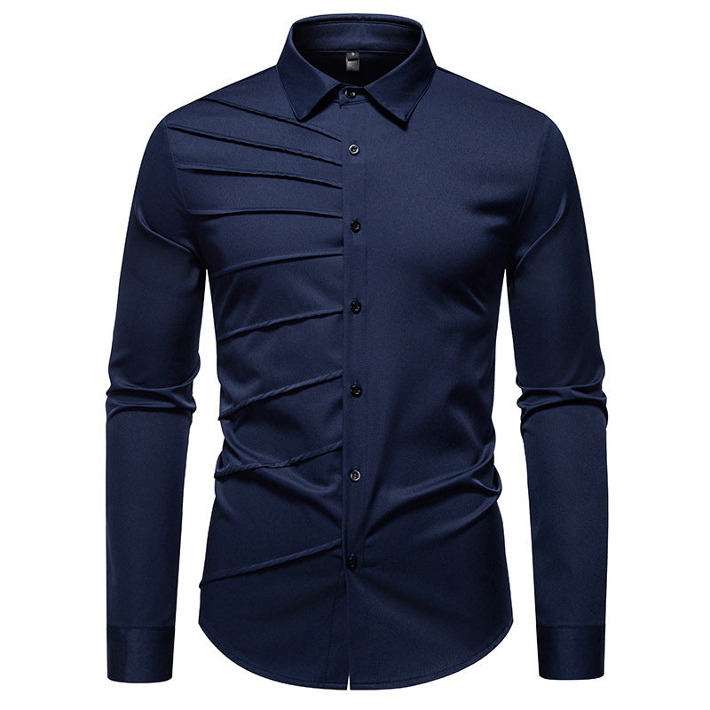 Men's Pleated Design Casual Long-sleeved Shirt