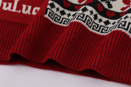 Christmas Cartoon Contrasting Color Jacquard Pullover Sweater
