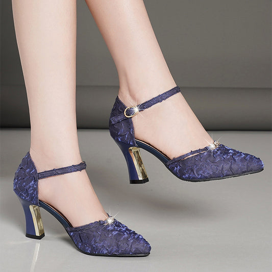 Women's High Heels With Medium Block Heels Genuine Leather