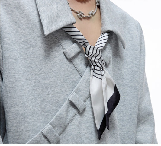 V-neck Patchwork Polo Shirt Loose High-end Long-sleeved Sweater