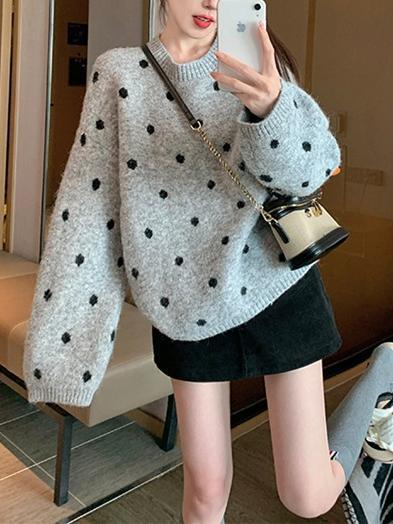 Solid Color Polka Dot Pullover Women's Sweater