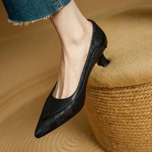 Soft Sheepskin Pointed Toe Stiletto Low-cut Shoes Women's Leather Shoes