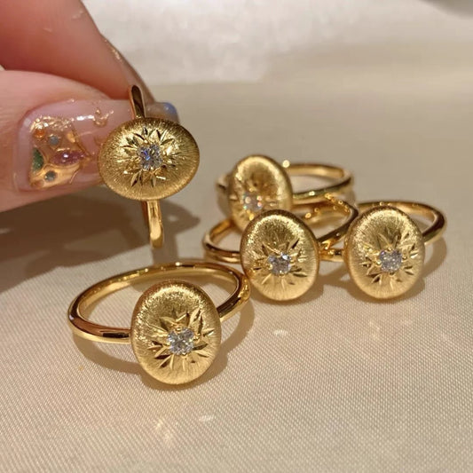 Vintage Brushed Carved Snowflake Wishing Star Ring