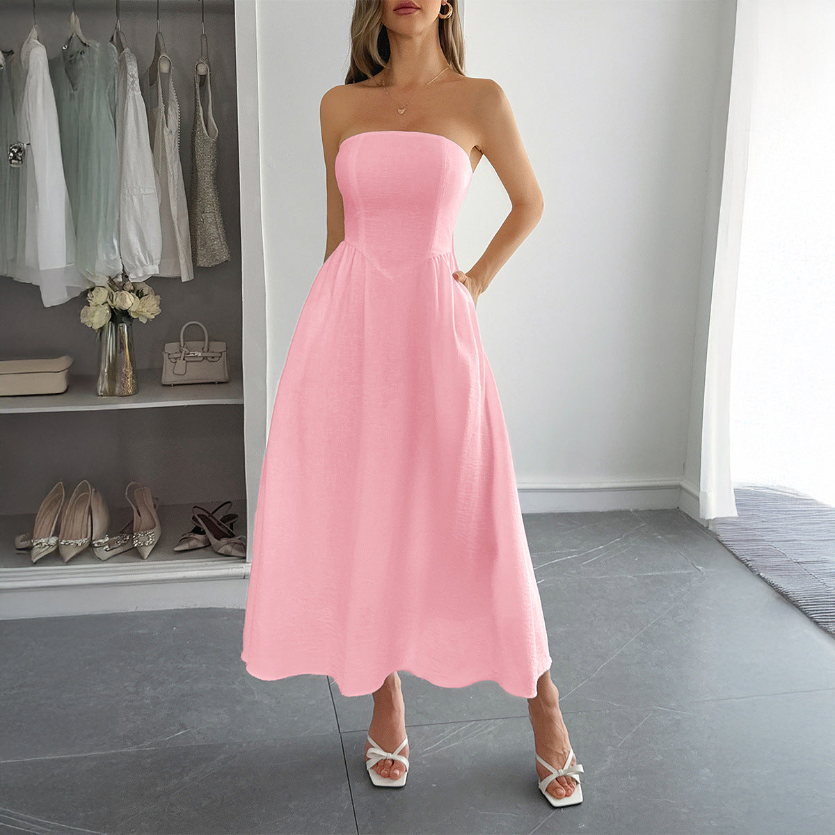 Women's High Waist Tube Top Dress