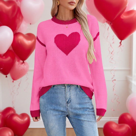 Female With Hearts Peach Round Neck Sweater