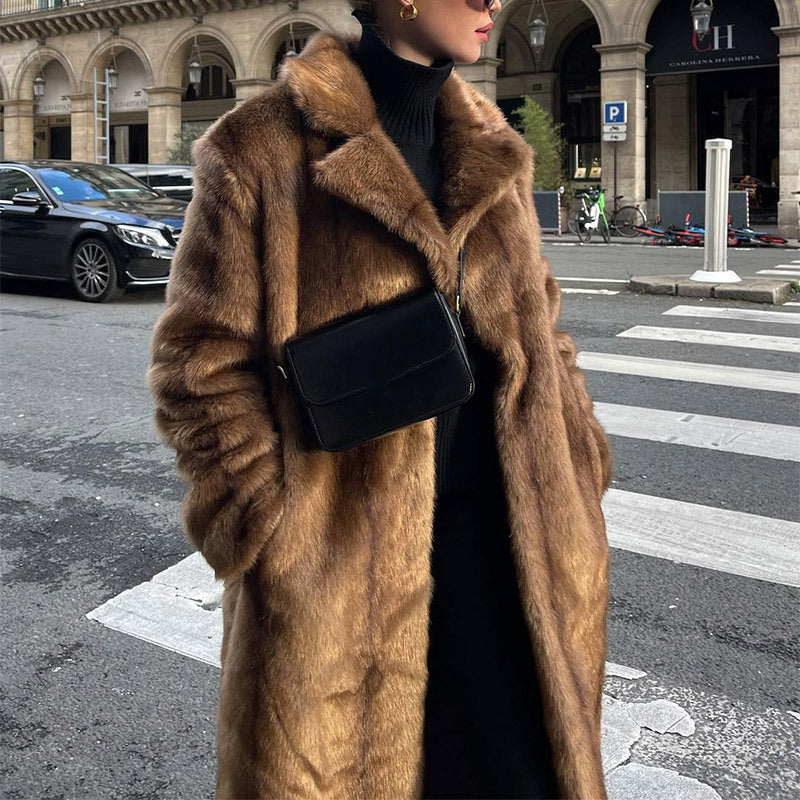 Winter Warm Brown Lapel Long Coat