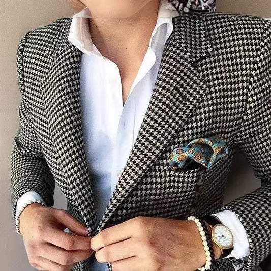 Mens Casual Houndstooth Blazer Coat