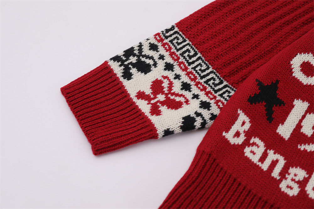 Christmas Cartoon Contrasting Color Jacquard Pullover Sweater