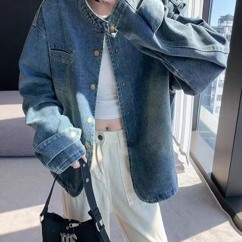 Vintage Distressed Short Denim Jacket Women
