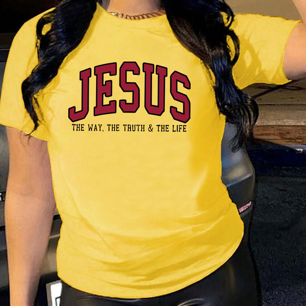 Women's JESUS Printed Loose Round Neck Short Sleeve T-shirt