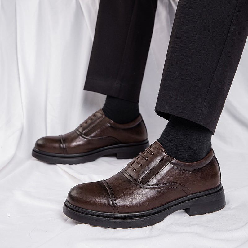 Genuine Leather Men's Leather Shoes Increased Casual Soft Bottom Super