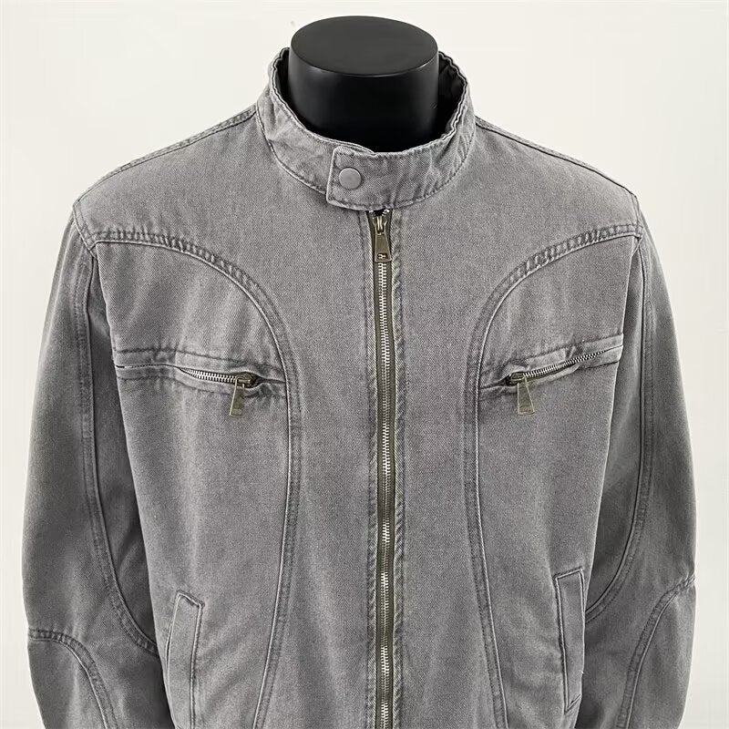 Mens Heavy-Duty Washed And Distressed Denim Jacket
