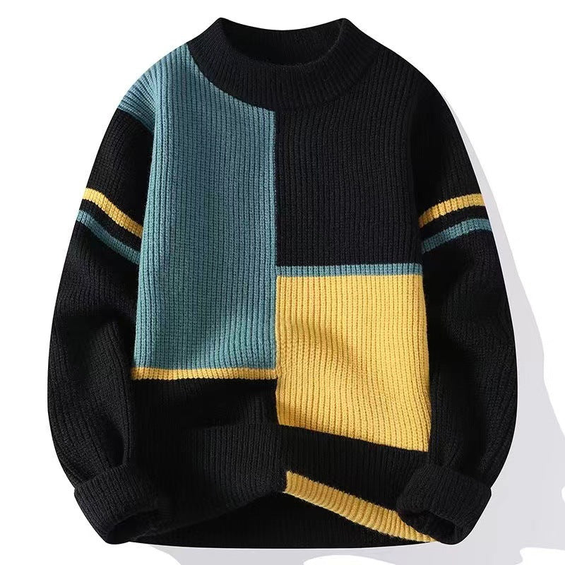 Mens Color-Block Base-Layer Loose Effortless Warm Sweater