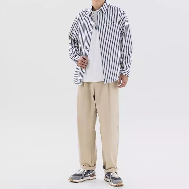 Loose Trendy All-match Retro Casual Striped Shirt