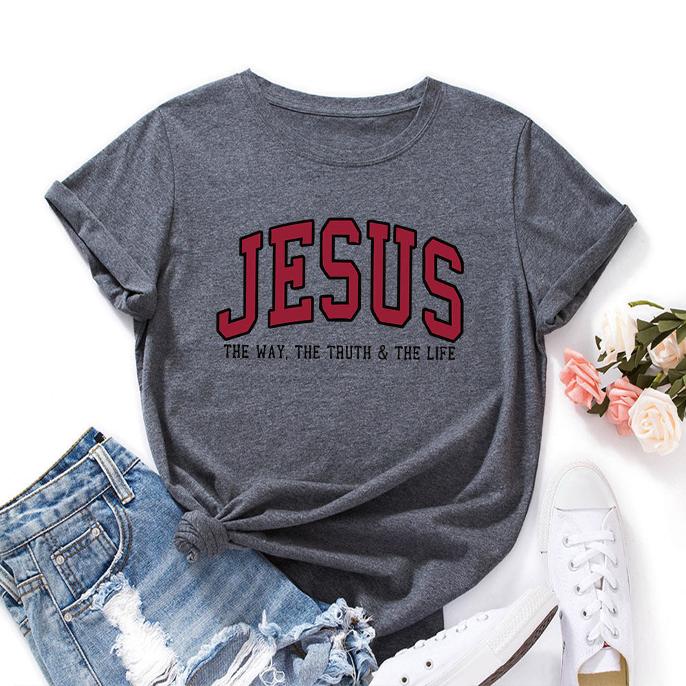 Women's JESUS Printed Loose Round Neck Short Sleeve T-shirt
