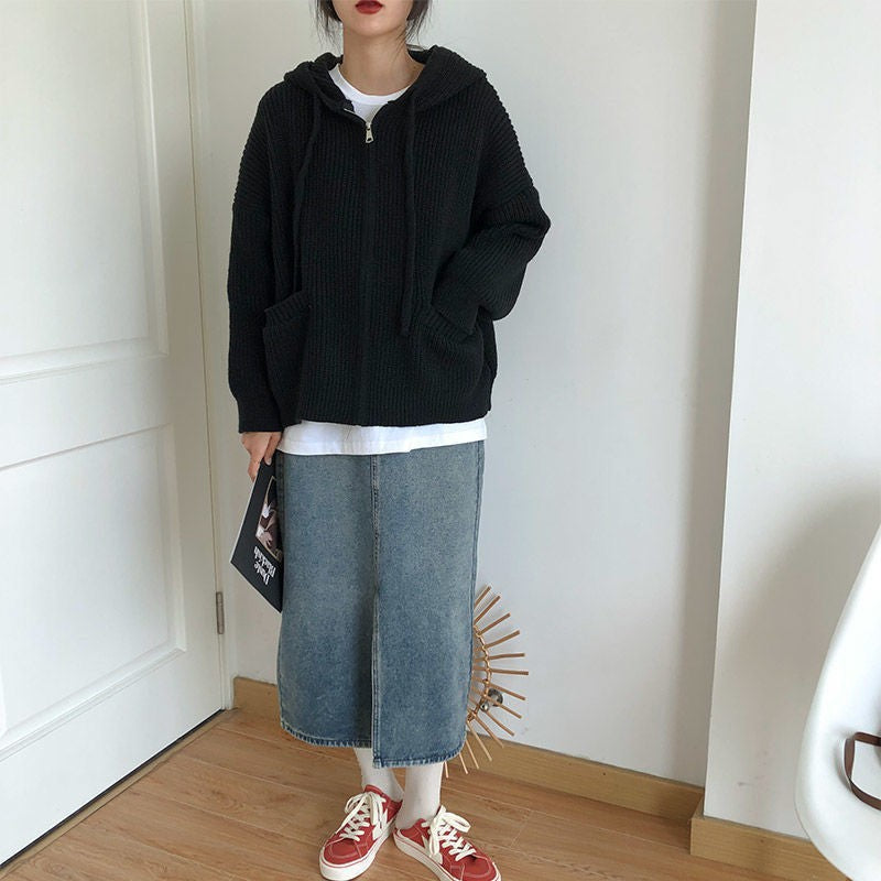 Loose Oversized Hooded Sweater Cardigan For Women