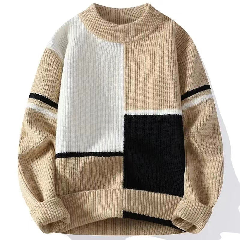 Mens Color-Block Base-Layer Loose Effortless Warm Sweater
