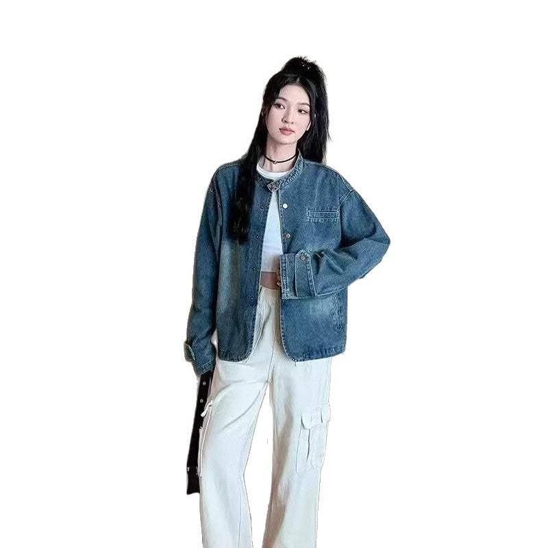 Vintage Distressed Short Denim Jacket Women