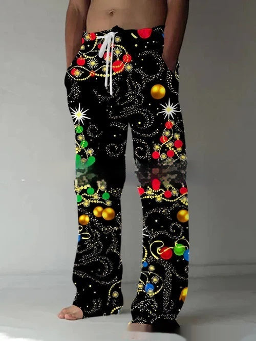 Mens Casual Santa Claus-print Pants With A Drawstring And A Relaxed Fit