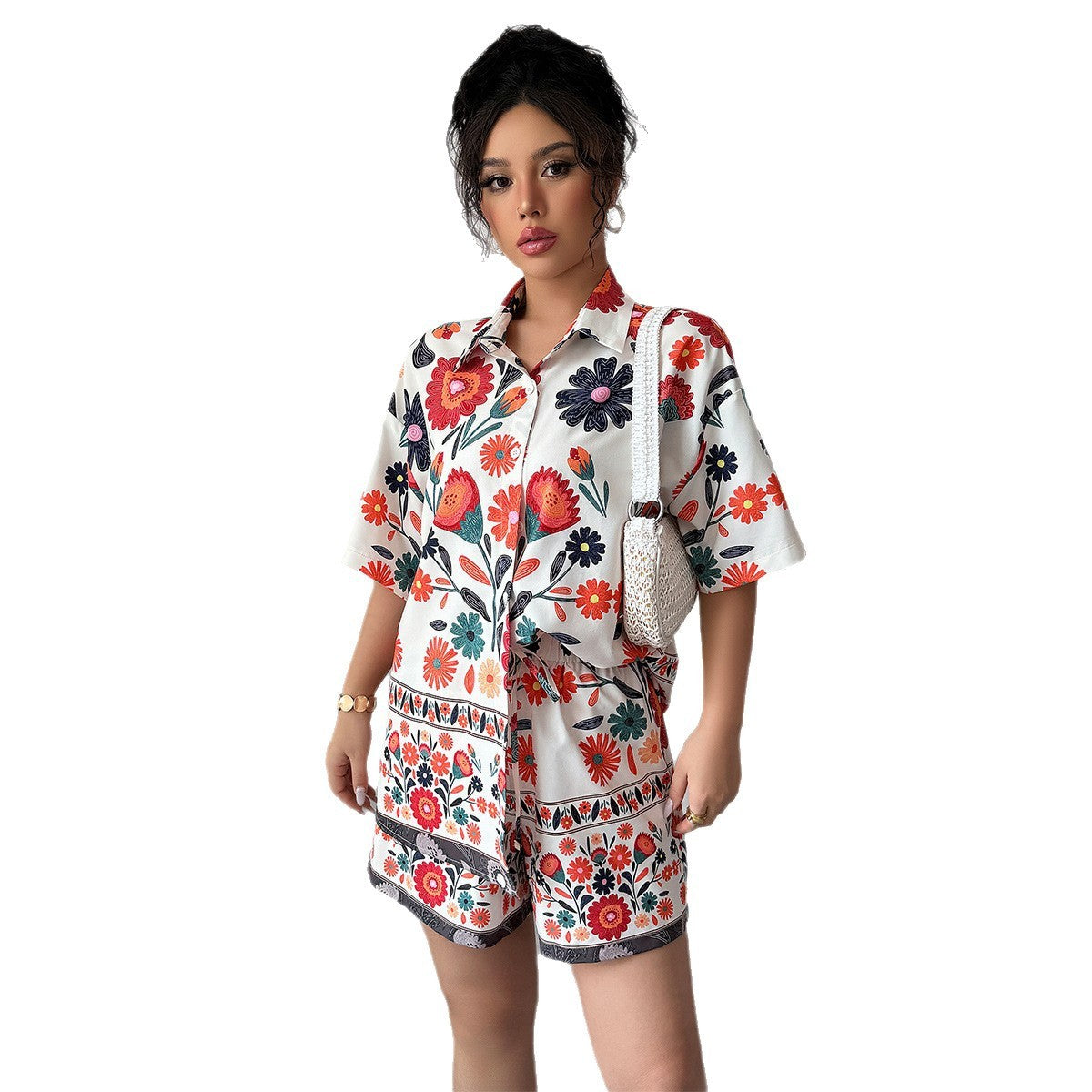 Simple Style Short Sleeve Printed Short Pants Suit