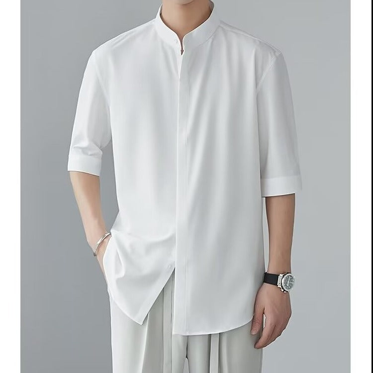 Chinese-Style Stand Collar Short-Sleeve Shirt