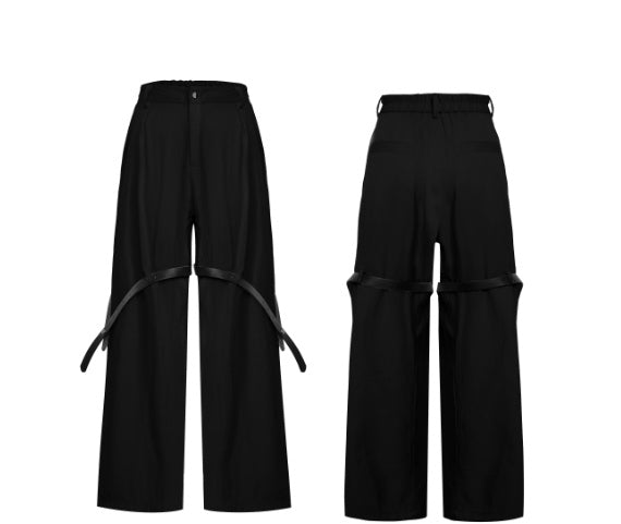 Ice Solid Color Advanced Suit Belt Stitching Pants