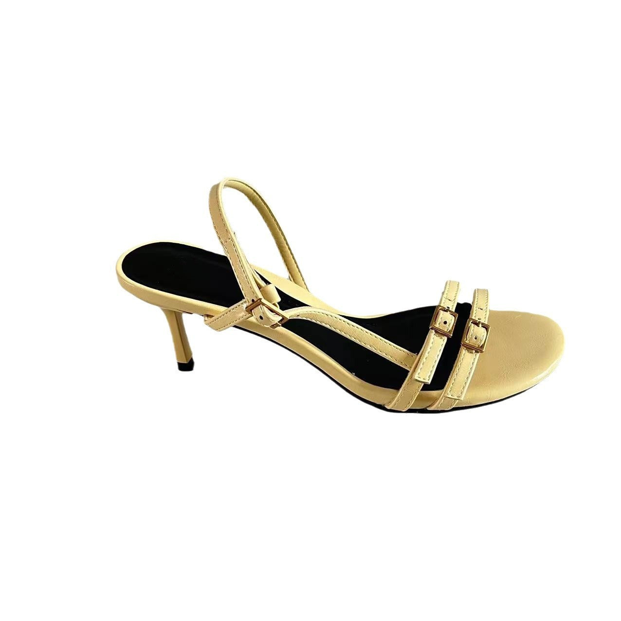 Summer New Women's Shoes Yellow Word Fashion Buckle High Heels