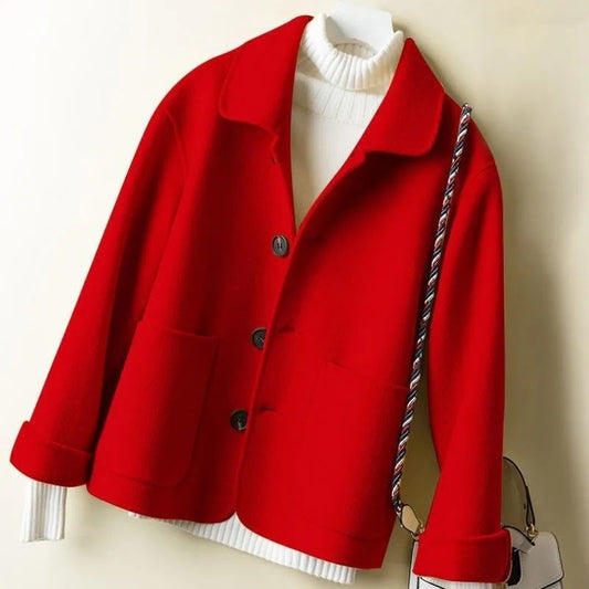 Short Waist-cinching Stylish Loose Wool Coat