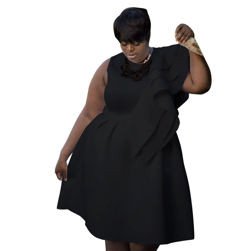 Round Neck A-line Large Hem Dress