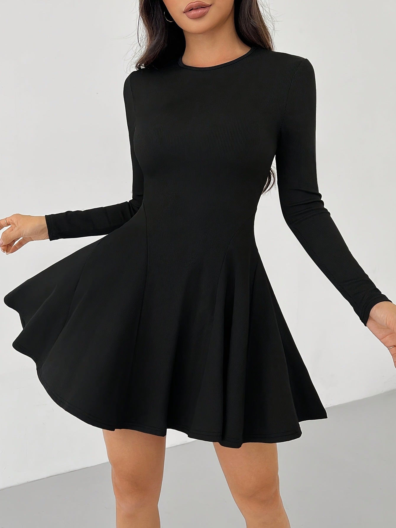 Fashion Solid Color Rib Fabric Dress For Women