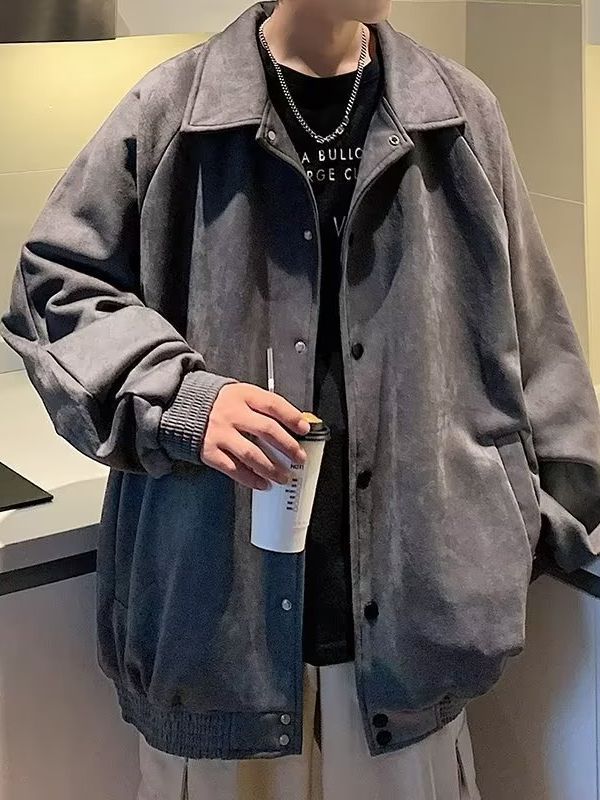 Mens Loose-Fit Embroidered Jacket Coat