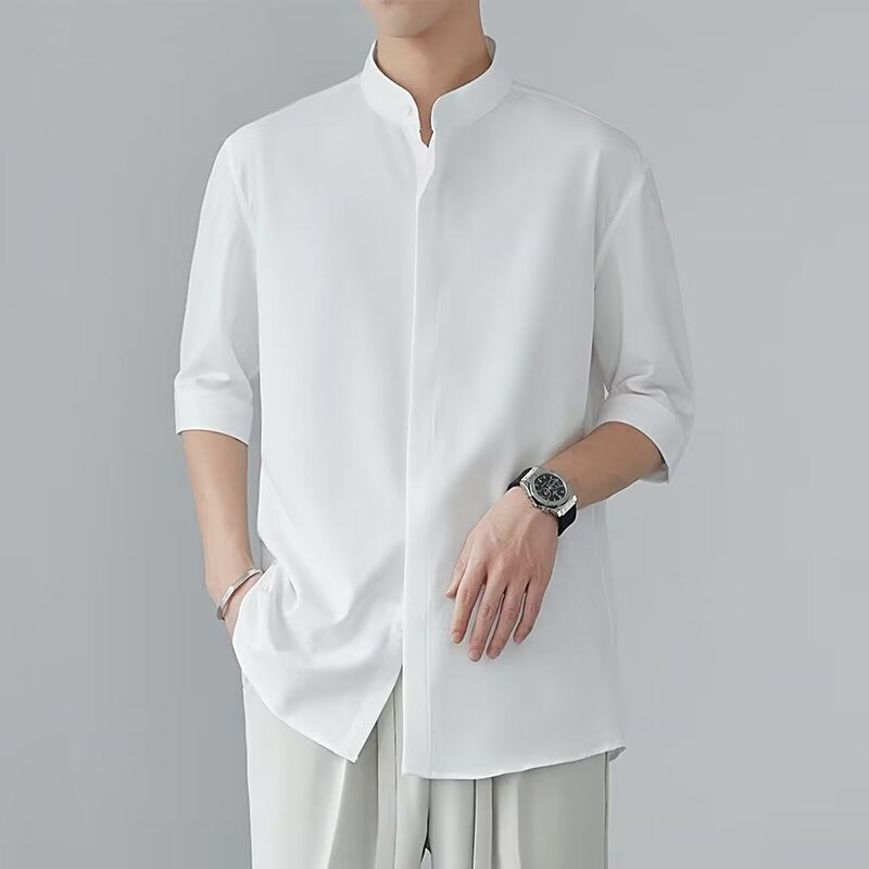 Chinese-Style Stand Collar Short-Sleeve Shirt