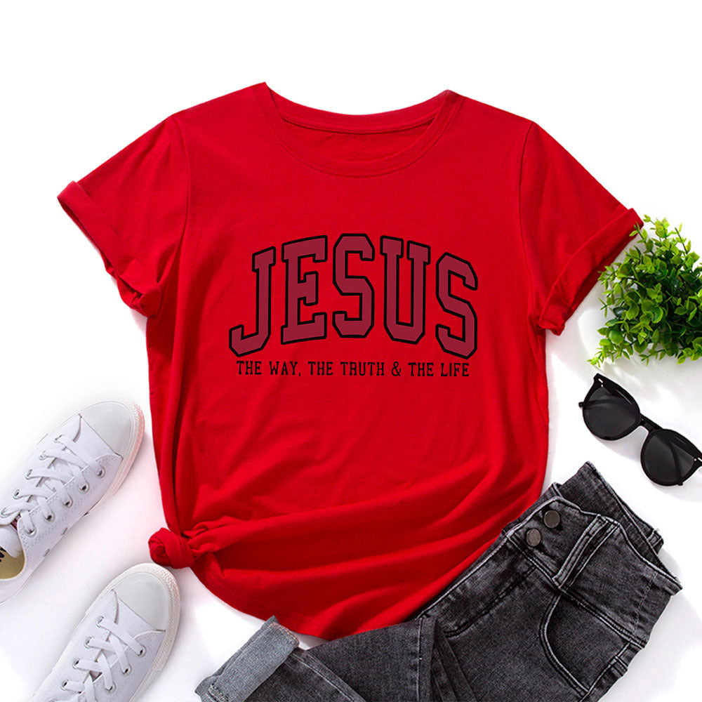 Women's JESUS Printed Loose Round Neck Short Sleeve T-shirt