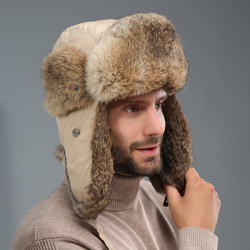 Rabbit Fur Unisex Thickened Warm Ear Protection Cold-proof Outdoor Hat