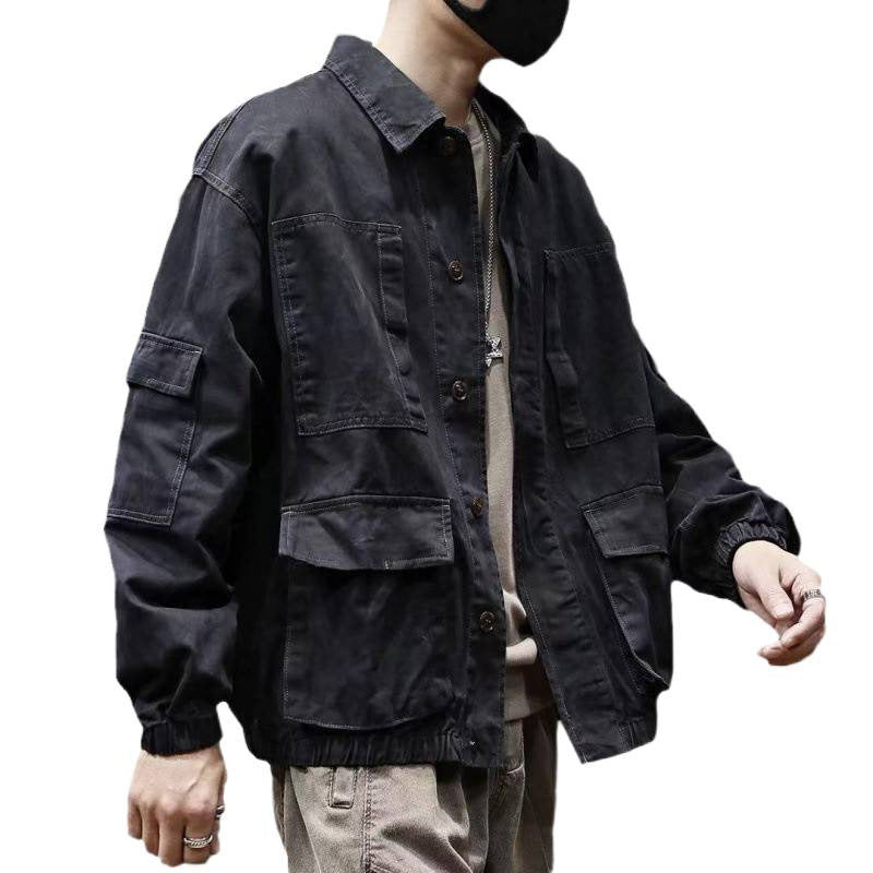 Loose-fitting Trendy Vintage Denim Jacket With Multiple Pockets