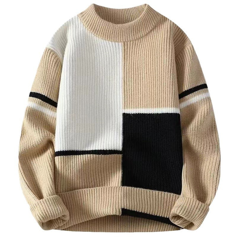 Mens Color-Block Base-Layer Loose Effortless Warm Sweater