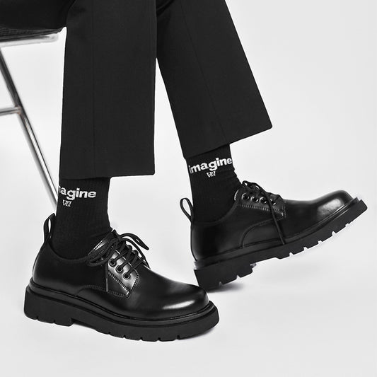 Men's British-style Thick-soled Korean-style Black Leather Shoes