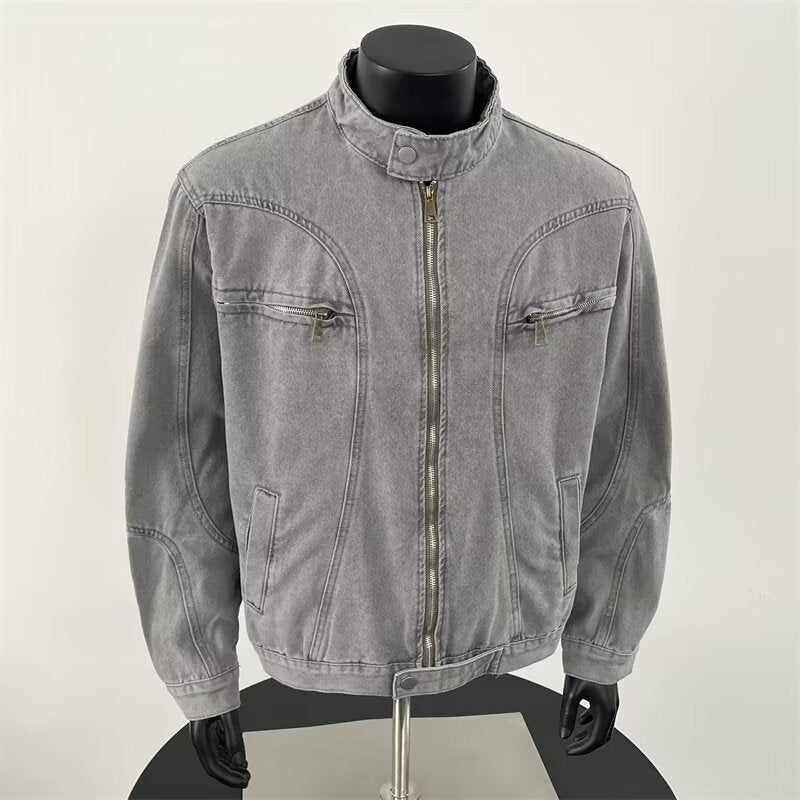 Mens Heavy-Duty Washed And Distressed Denim Jacket